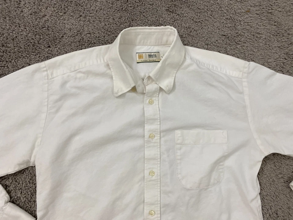 Camisa de vestir Marks & Spencer para hombre 17/43 blanca clásica oxfor abotonada Foto 4 de 4