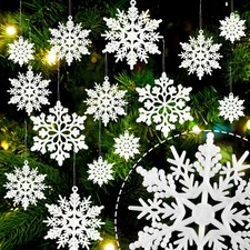 36pcs Velvet Christmas Snowflake Ornaments Hanging Felt Flocked Snow Flakes f...