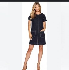 TWO by Vince Camuto Indigo Denim Dress Pockets Stretch Raw Hems Size Small