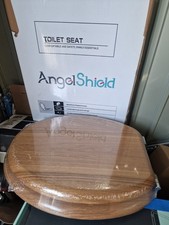 Angel Shield Solid Oak Wooden Toilet Seat Oval Adjustable Hinges Easy Fit