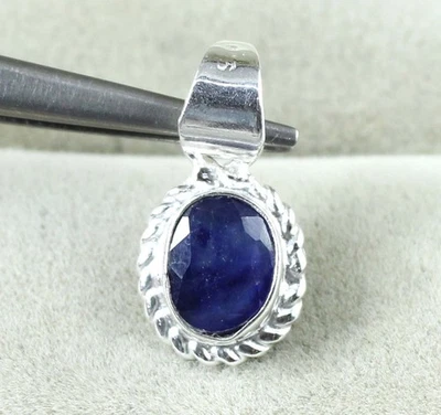 Natürlicher Blauer Saphir 4.10 Ct Oval Anhänger 925 Silber Fassungsrand Charm - Bild 1 von 4