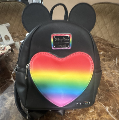 Disney Loungefly Mickey Mouse Ears Rainbow Heart Mini Backpack - Black