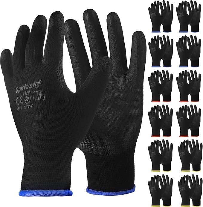 Rainberg Pack Of 12 Or 24 Safety Work Gloves Secure Grip Palm Fingers New