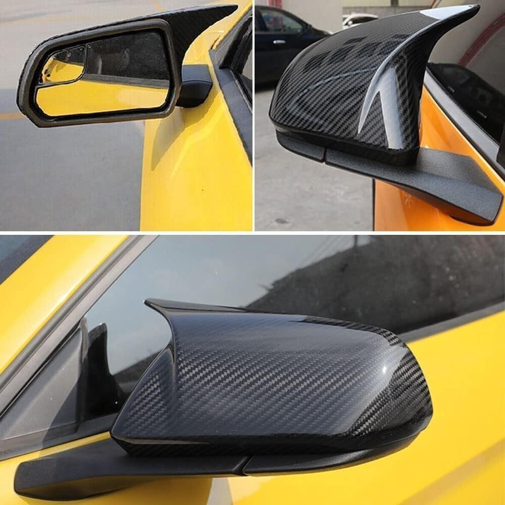 2x For 2015-2022 Ford Mustang M Horn Rearview Side Mirror Cover Cap Carbon Fiber