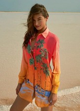 Camisa Maaji Cali Atardecer Manga Larga Playa Tropical Abotonada Encubrimiento PEQUEÑA