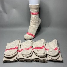 4 Pairs Bombas Crew Socks Women Size S M Oatmeal Cream Pink Geometric Pattern
