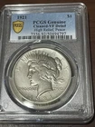 1921 $1 High Relief Peace Dollar PCGS Cleaned - VF Details- Gold Shield