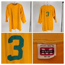 Vintage 60s Mason Athletic Wear Durene Football Jersey 3 Yellow Green USA 22x28
