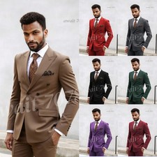 Men Suits Peak Lapel Double Breasted Formal Business Wedding Groom Men Tuxedos