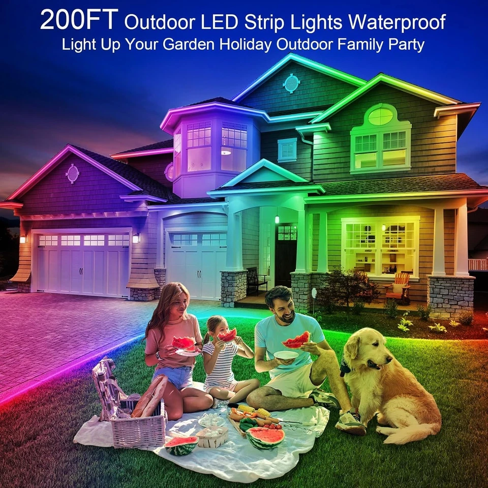 200ft Outdoor RGB LED Strip Lights Waterproof IP68, Music Sync, App & Remote Con - Image 2 of 4