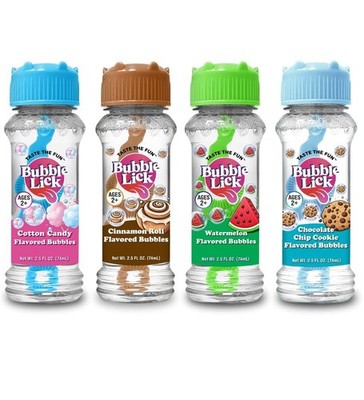 Bubble Lick Variety Flavored Bubbles 4 Pack Cinnamon Roll Watermelon Cookie...