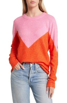 Vero Moda Sweater Maximalist Colorblock Chevron Pink Orange Women s Sz M