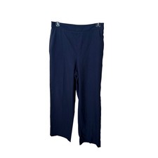 Zara Navy Blue High Waisted Straight Leg Trousers Womens Medium Elastic Back