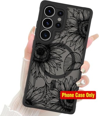 Samsung Galaxy S25 Ultra Case Matte Flowers 6.8''-Black Cute Sunflowers Cover
