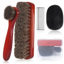 5 Pcs Horsehair Shine Shoes Brush Kit Polish Dauber Applicators Cleaning...