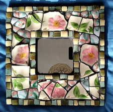 Mosaic Flower Mirror, Unique, Hand Made, Broken China, Shabby Chic, Memory Ware