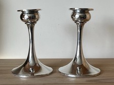 Pair Edwardian Sterling Silver Candlesticks - Art Nouveau Tulip Stems 13.5cm