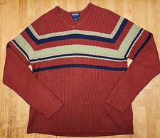 Mens sweater Guess Jeans Ribbed V-Neck Pullover Red Size L Cotton Acrylic