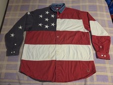 90s Vintage Tommy Hilfiger American Flag Shirt Large Stars Stripes Embroidered