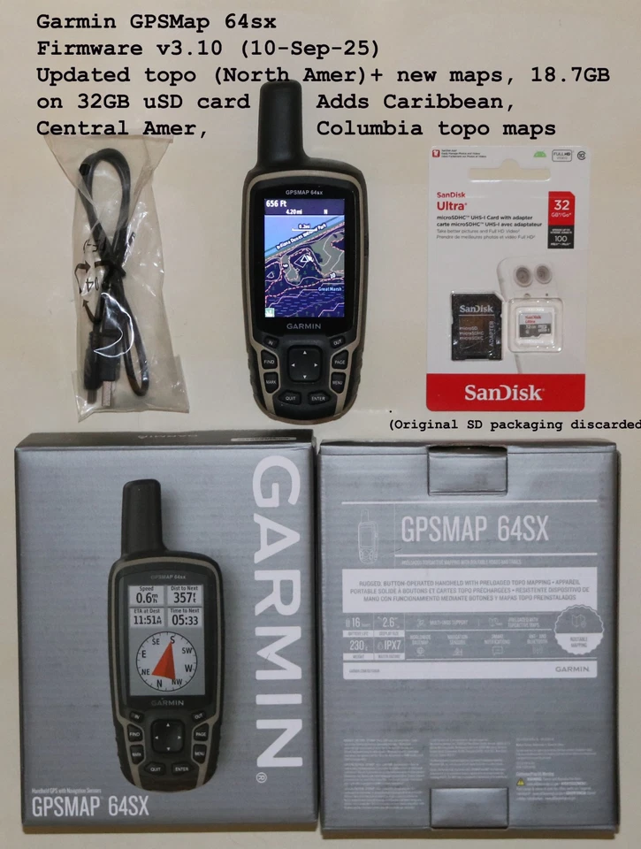 (1) Garmin GPSMap 64sx NIB, Optional Rchg Bat; BIOS 3.10 w 18GB Maps on 32GB µSD - Image 2 of 4