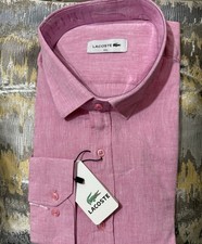 LACOSTE Men's Pink Long Sleeve Button Down, Dress Shirt - Classic Fit, Size M