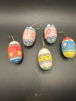 Easter Eggs Wooden Style Hanging Eggs Multicolored Decor Set of 5 Eggs