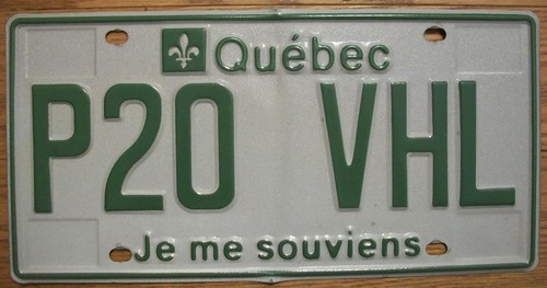 SINGLE QUEBEC, CANADA LICENSE PLATE -P20 VHL- ELECTRIC VEHICLE - Je me souviens