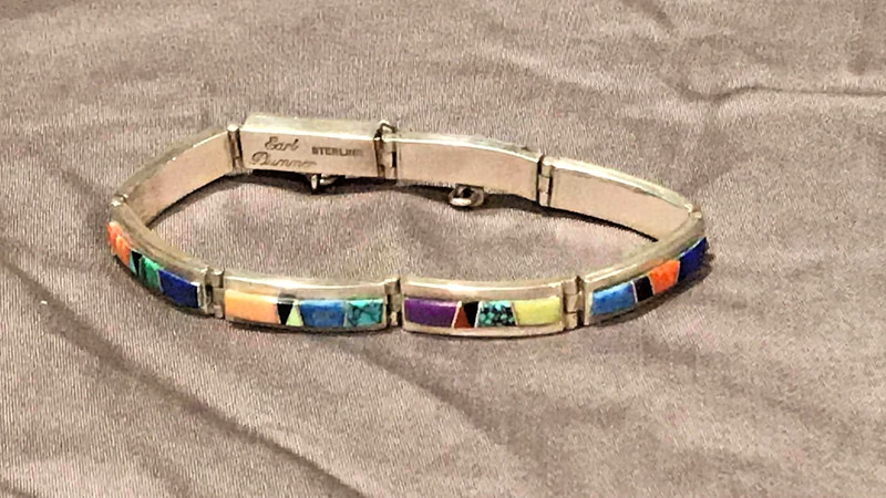 Vintage Earl Plummer Multi Stone Navajo Bracelet Sterling Silver Jean Millington