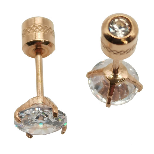 18K Rose Gold Filled Hypoallergenic 6mm Cubic Zirconia CZ Stud Post Earrings - Picture 1 of 1