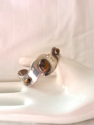 TAXCO MEXICO 925 STERLING TIGER EYE CUFF BRACELET-eagle 3-maker mark MLV -50.1 g