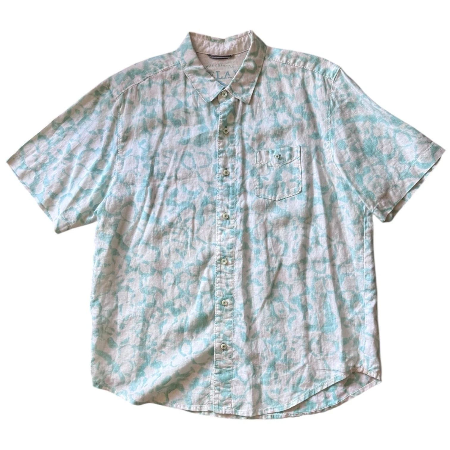 Tommy Bahama relax Highland modern fit men's XL 100% linen white and teal button