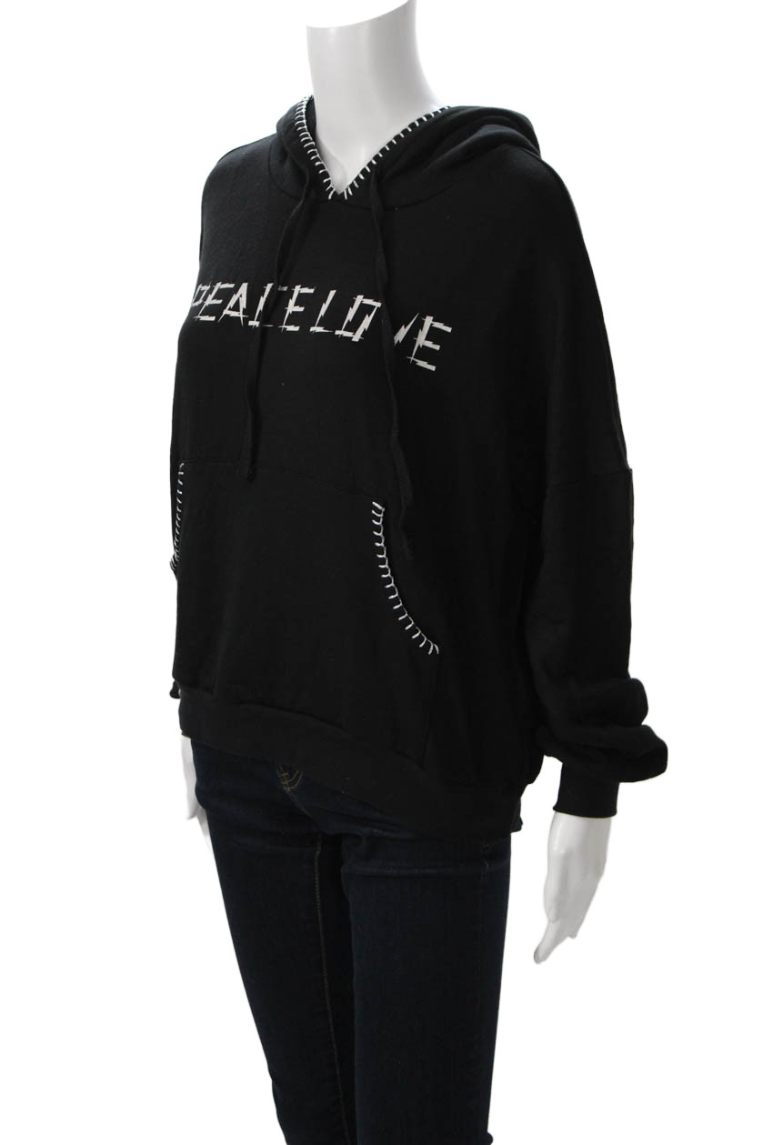 Lauren Moshi Women Pullover Hoodie Black Animal Graphic Drawstring Size XS image 2