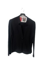 Classic Black Collarless, Single-Button Stretch Blazer Cardigan-Jacket Office