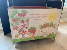 Vintage 80’s Original Strawberry Shortcake Rolling Toy Box Storage Cart Chest