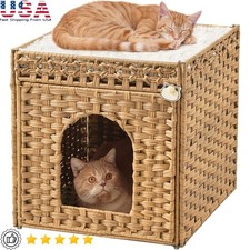 Indoor Cat House Sturdy Rattan Cat Cube Bed Cozy Space Easy Care Assembly New