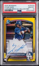 2025 BOWMAN CHROME PROSPECT AUTOS YELLOW REFRACTOR ZYHIR HOPE 37/75 PSA 10
