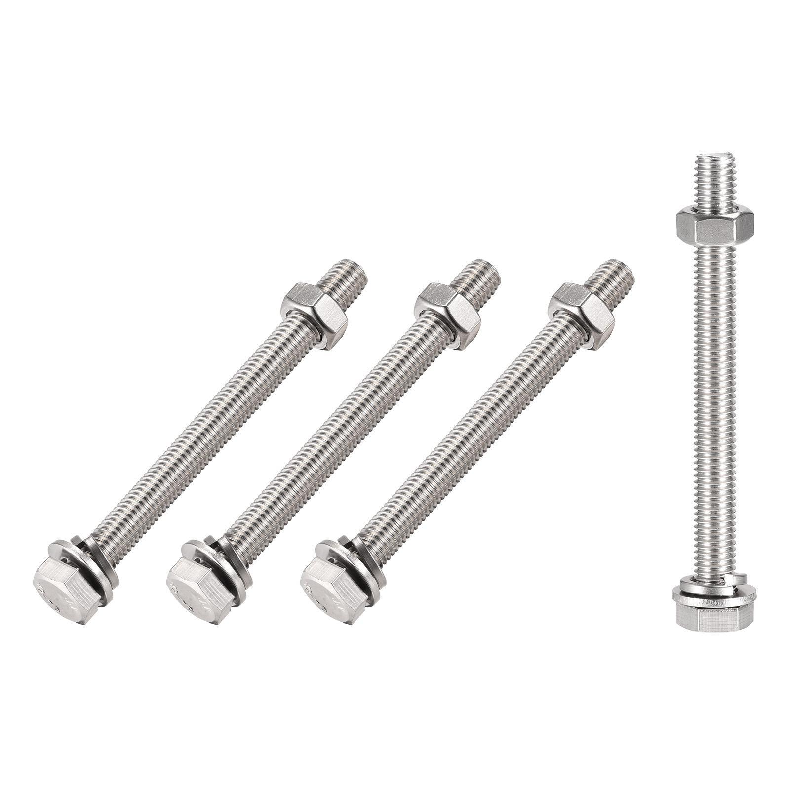 M10x110mm Hex Head Screws Bolts Nuts Washers Kit - 4 Sets