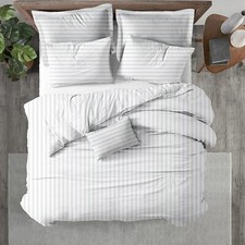 Kotton Culture Striped Duvet Cover Only 100 EgyptianCotton 600 TC White Striped