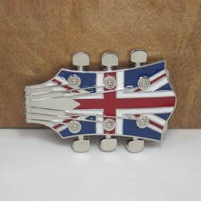 British Union Jack Flag Belt Buckle Guitar Enameled Silver Tone Rock Buckle