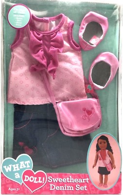 Funrise What a Doll! Sweetheart Denim Set Fits 18'' Dolls Matching Fashion Outfit