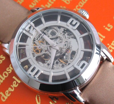 Stuhrling Winchester Automatic Skeleton Wrist Watch Box And Papers