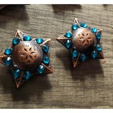 Bronze Teal Conchos, Star Bling, Sattel Conchos, Screwback, Trense Conchos