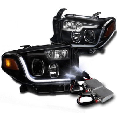 14-17 TOYOTA TUNDRA PICKUP BLACK LED TUBE PROJECTOR HEADLIGHT LAMP+50W 8000K HID