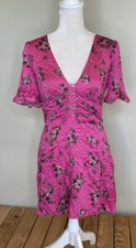 urban outfitters NWT $69 floral Ruffle clasp front Mini dress Size L Pink P6