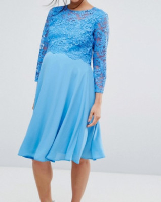 Queen Bee Umstands-Midi-Schaukelkleid 3/4-Ärmel UK 8 UVP £50 DH9 TT 06