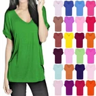 Women Oversized Baggy Loose Fit Turn UP Sleeve BATWING Ladies V Neck Top T shirt