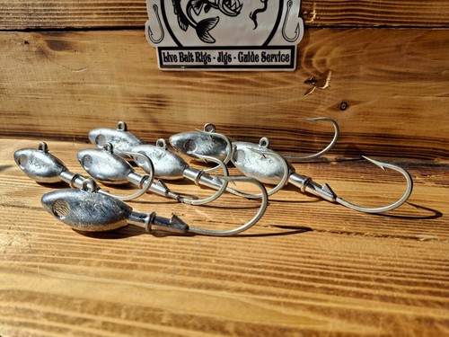 Qty 10 - 3 oz Minnowhead Jig W/Bait Keeper - 7/0 Mustad - Unpainted - Picture 7 of 7