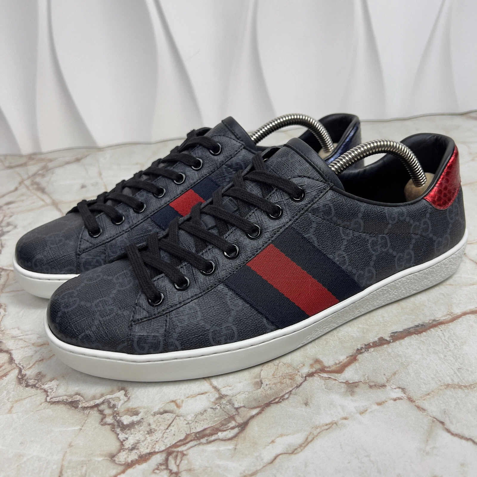 Baskets Gucci Ace Web python noir gris GG toile suprême 7,5 G 8 US 41,