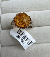 NWT Sterling Silver Signed 925 Baltic Honey Amber Openwork Design Ring Size 6