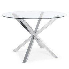 TAVOLO Ø 114 CM TONDO PRANZO DESIGN SOGGIORNO CONTEMPORANEO VETRO E ACCIAIO MAY